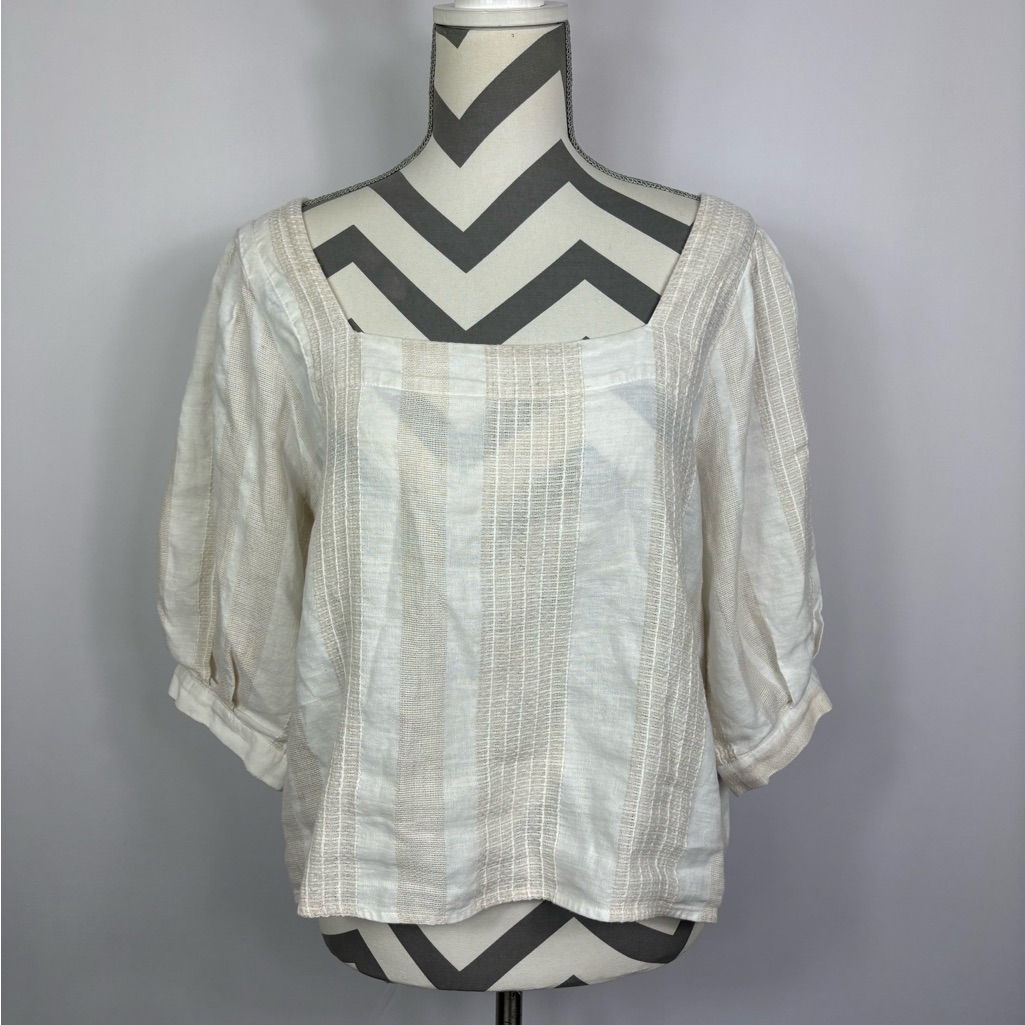 Esmaee Women's Cream White Oversized Wish Pavilion Linen Blouse Size L